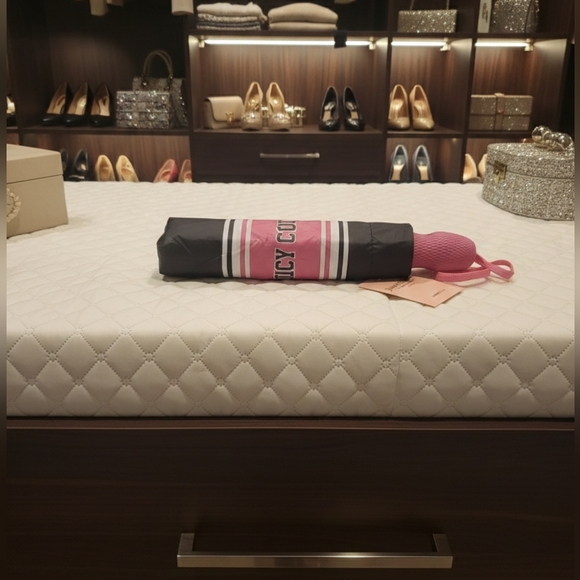 Juicy Couture Accessories - Juicy Couture Black and Pink Compact Umbrella